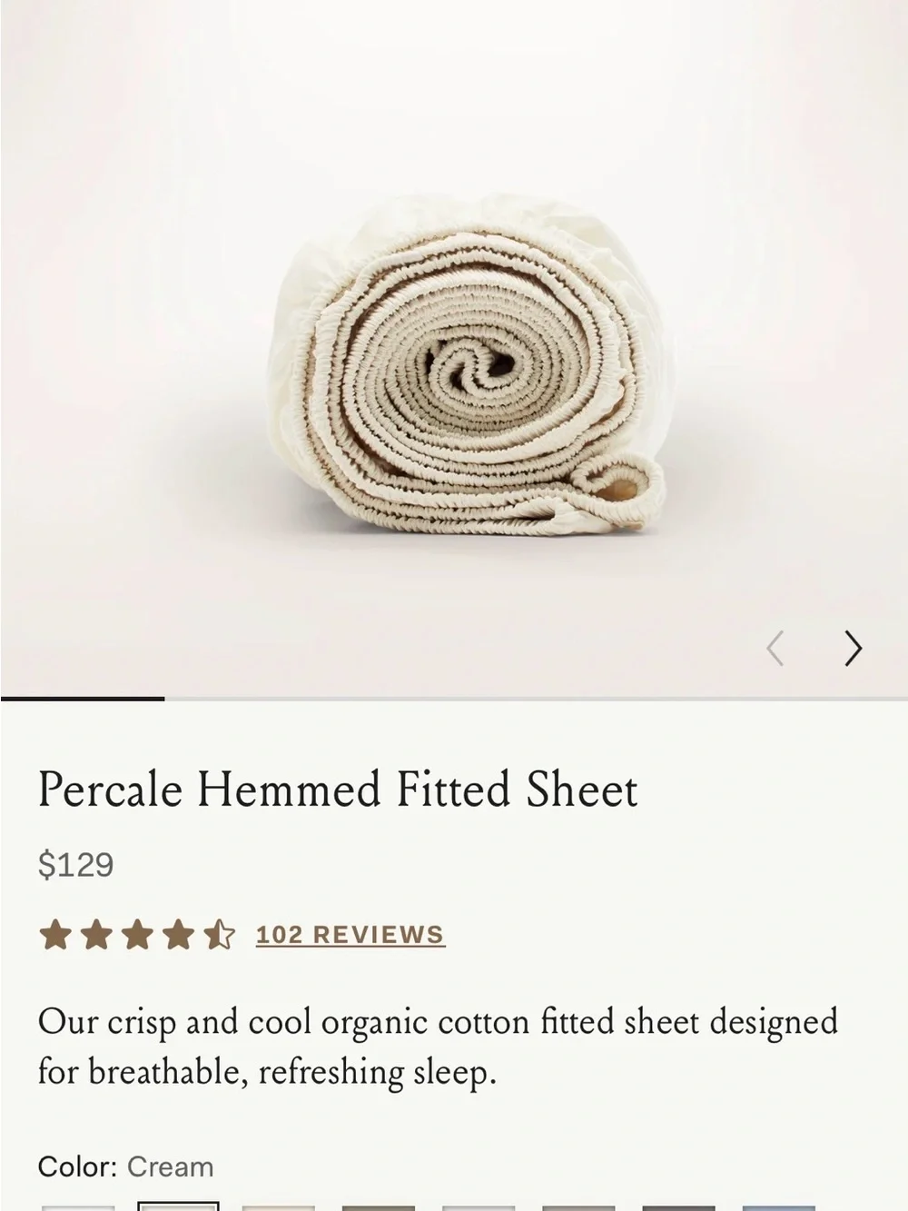 Boll & Branch Percale Hemmed Fitted Sheet – Cream (Queen)